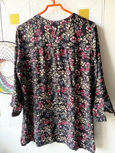 Black Floral Print A-Line Top