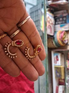Elegant Red Stone &amp; Diamond Earrings