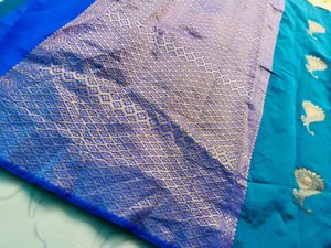 Beautiful Blue Silk Saree with Gold Motifs