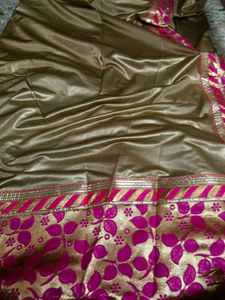 Elegant Gold &amp; Pink Silk Saree