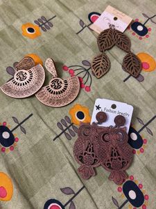 Wooden Owl & Leaf Dangle Earrings