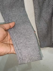 Grey Ribbed Button Detail Sweater