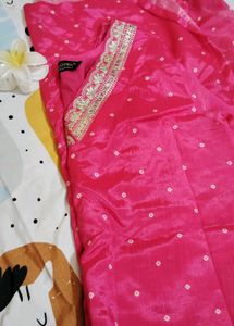 Vibrant Pink Bandhani Silk Kurti