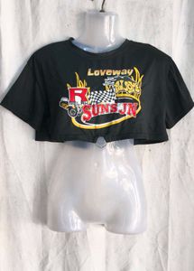 I. Black Graphic Crop Top