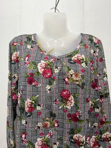 Grey Floral Print Long Sleeve Top