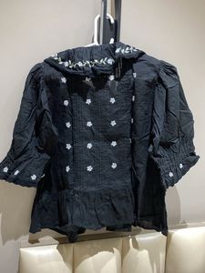 Elegant Black Embroidered Women Top