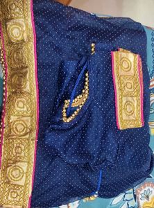 NET Saree With Blouse (Nevy Blue Colour)