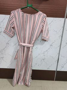 Peachy Pink Midi Dress With Belt