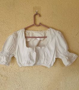 White Crop Top - Puff Sleeves