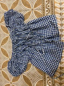 Blue Gingham Ruched Top