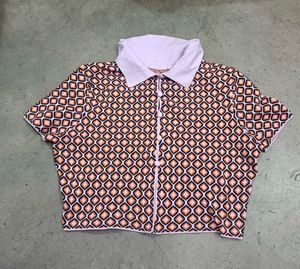 Retro Geometric Print Button-Up Top