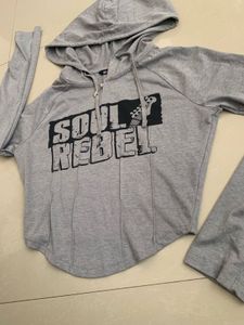 Gray Graphic Print Hoodie Top