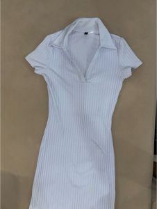 Ribbed Polo Neck Mini Dress