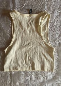 Off White Ribbed Cropped Tank Top