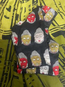 Abstract print shaded Sari with Kalamkari Blouse