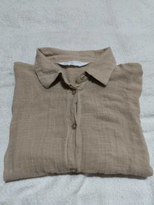 Beige Tie-Front Long Sleeve Shirt
