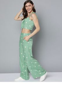 Women BeautifulGreen Printed Top with Trousers