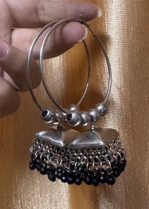 Stylish Jhumka Hoop Earrings with Black Beads