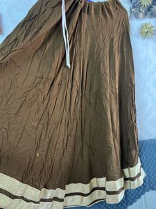 Brown Ethnic Skirt with Golden Border