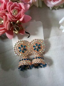 Stunning Blue Stone Jhumka Earrings