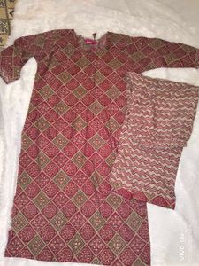 Maroon Printed Kurta and Palazzo Set-XL