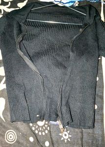 Black Zip-Up Knit Jacket