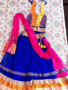 Vibrant Blue &amp; Orange Lehenga Choli