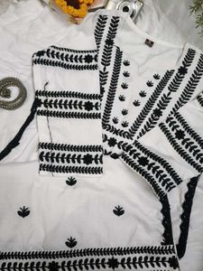 White Kurta with Black Embroidery