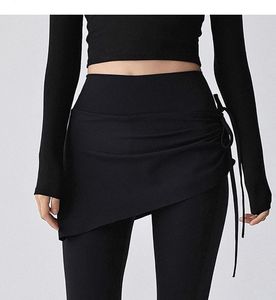 Flared Black Pants with Skirt Overlay(27)