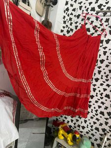 Vibrant Red Tiered Ethnic Skirt