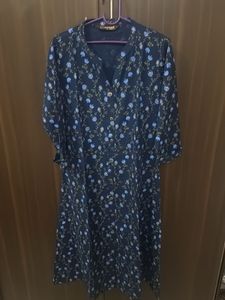 Floral Print Navy Blue Kurta