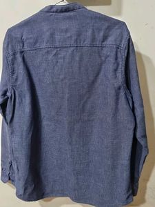 Men's Blue Denim Band Collar Shirt