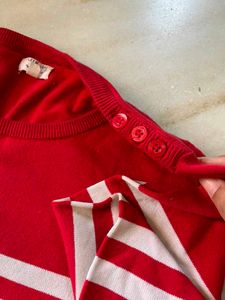 Red &amp; White Striped Knit pullover