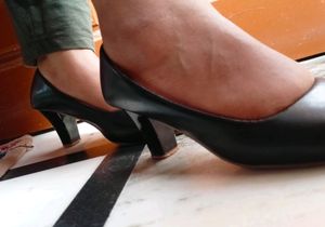 Black Pointed Toe Block Pumps