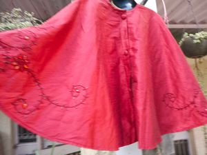 Elegant Red Embroidered Silk Cape