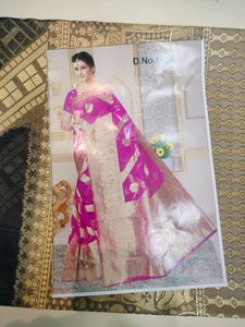 Pink Organza Fabric With Banarasi Pattern Saree
