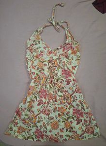 Floral Halter Neck Backless Kurti Dress