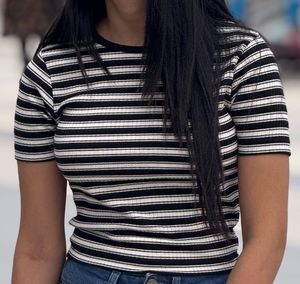Black and White striped ribbed women's crop Top !