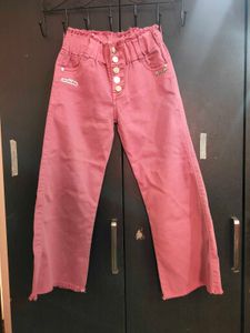 High Waisted Pink Wide Leg Jeans
