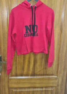 Red "No Drama" Crop Hoodie