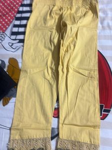 Elegant Yellow Palazzos with Floral Embroidery