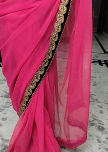Beautiful Pink Saree with Embellished Border
