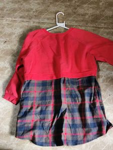 Red Sweatshirt with Plaid Shirt