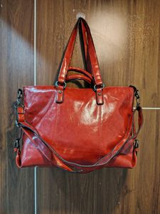 Red leather Tote Bag