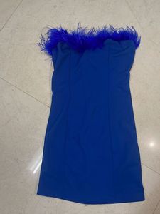 Blue Feather Trim Dress