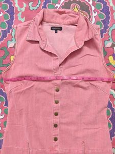 Coral Sleeveless Denim Dress