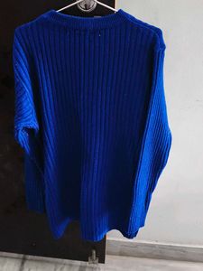 Blue Ribbed Knit Sweater