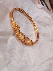 Bracelet Golden With Silver&Pink Color Embed Stone