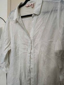 White Embroidered Button-Down Shirt