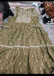 W brand Olive Green Tiered Embroidered Gown
